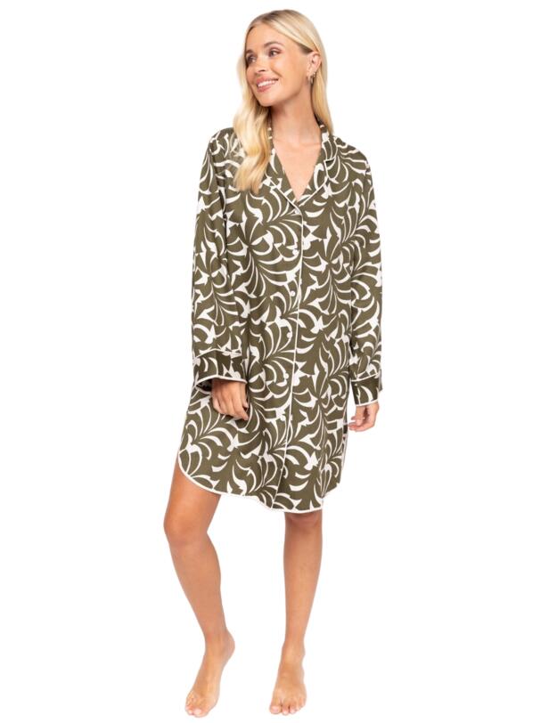 Cyberjammies Fable & Eve London - Chiswick Abstract Palm Nightshirt Olive Green Mix