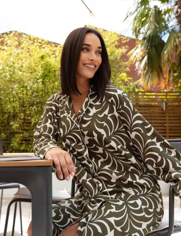 Cyberjammies Fable & Eve London - Chiswick Abstract Palm Nightshirt Olive Green Mix