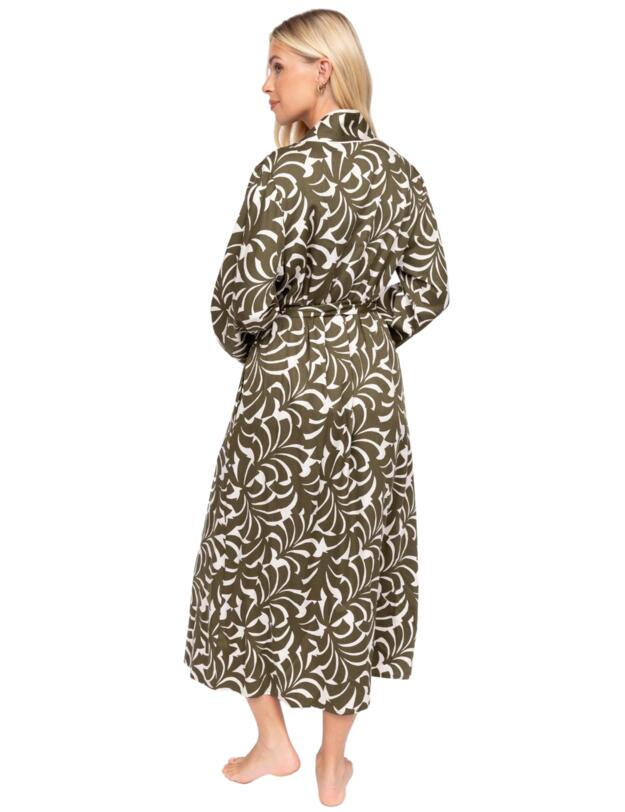 Cyberjammies Fable & Eve London - Chiswick Abstract Palm Long Robe Olive Green Mix