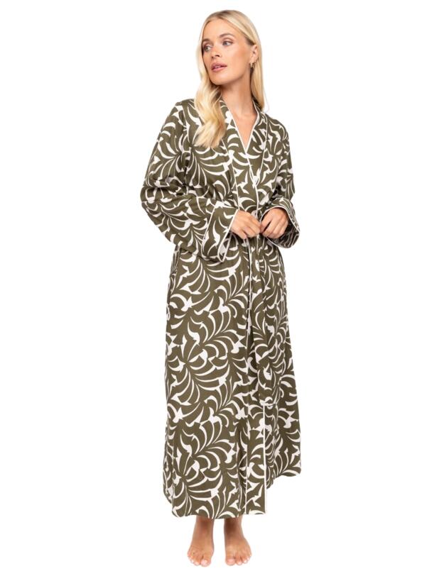 Cyberjammies Fable & Eve London - Chiswick Abstract Palm Long Robe Olive Green Mix