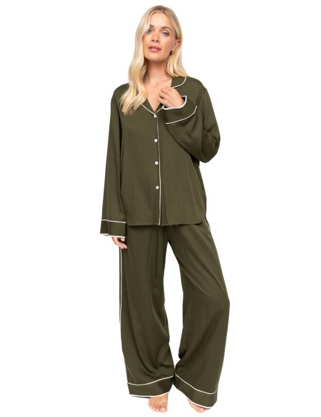 Cyberjammies Fable & Eve London - Chiswick Wide Leg Pyjama Set Olive Green