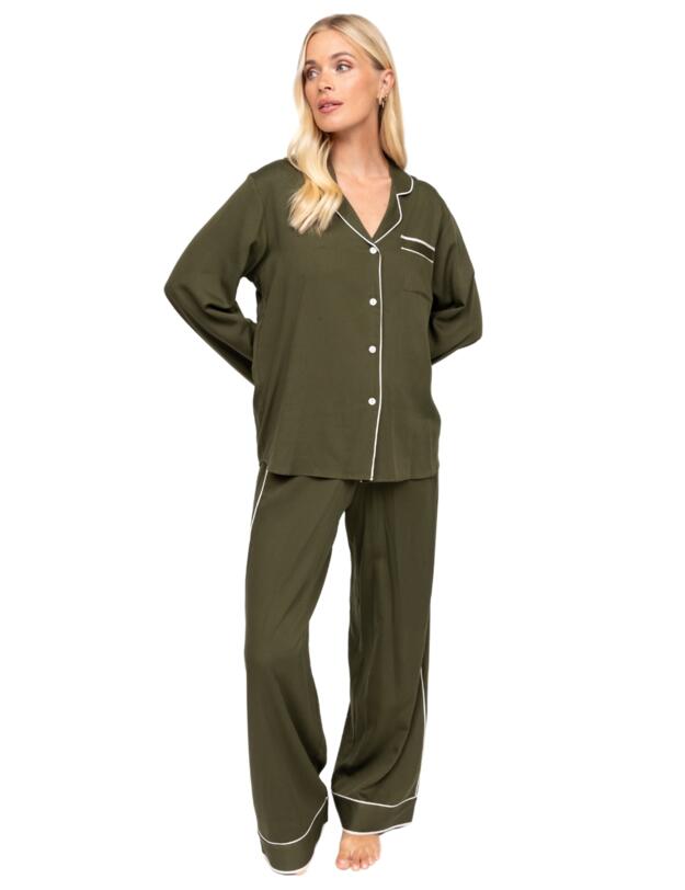 Cyberjammies Fable & Eve London - Chiswick Wide Leg Pyjama Set Olive Green