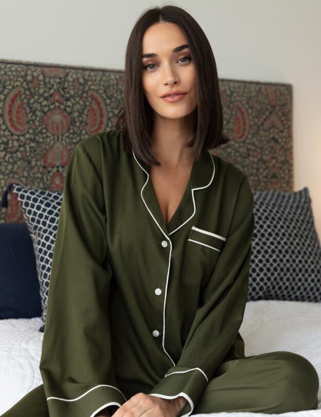 Cyberjammies Fable & Eve London - Chiswick Wide Leg Pyjama Set Olive Green