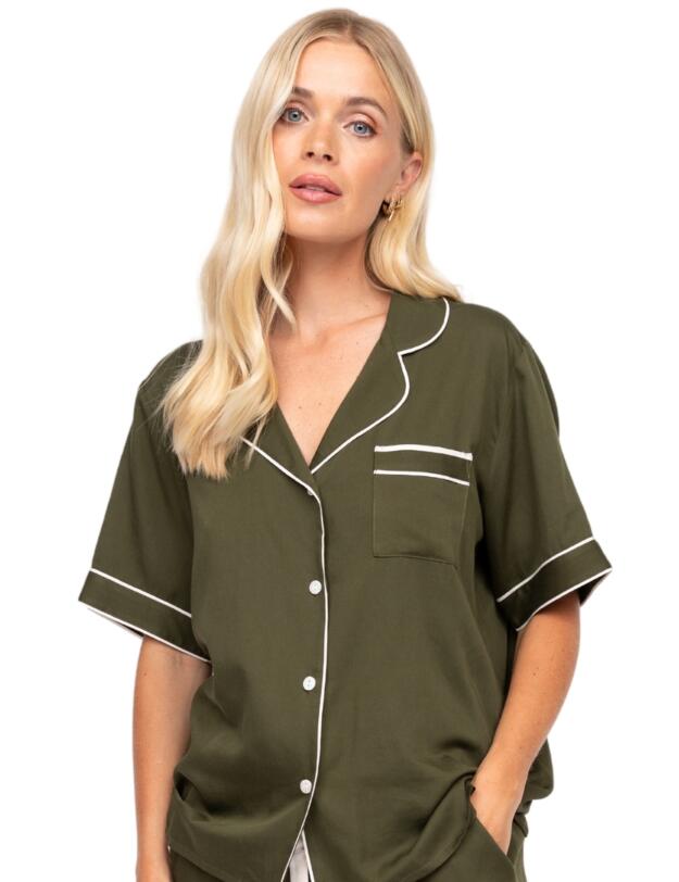 Cyberjammies Fable & Eve London - Chiswick Short Sleeve Shorts Set Olive Green