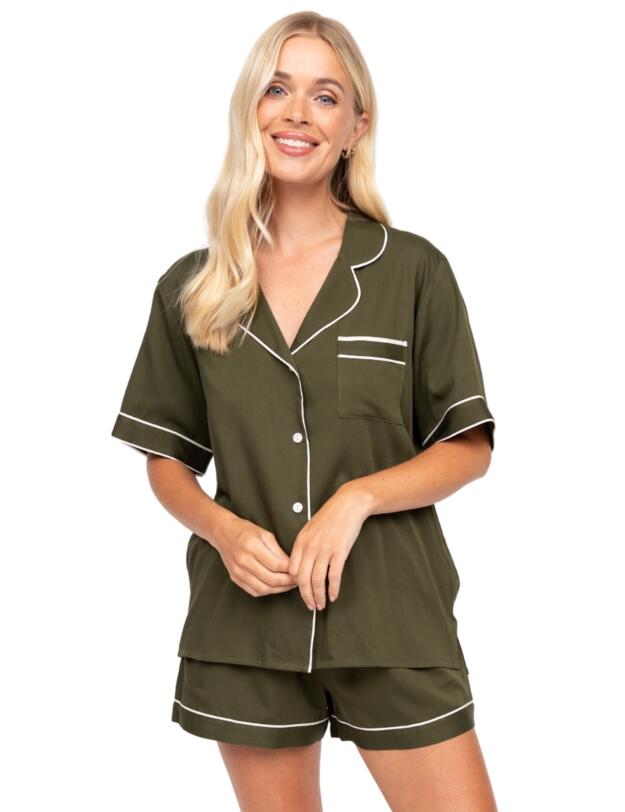 Cyberjammies Fable & Eve London - Chiswick Short Sleeve Shorts Set Olive Green