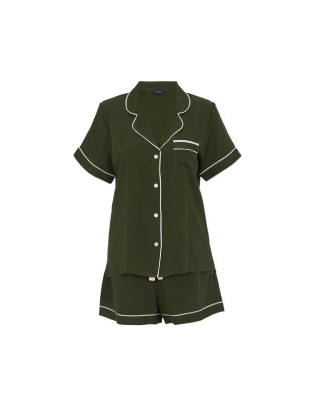 Cyberjammies Fable & Eve London - Chiswick Short Sleeve Shorts Set Olive Green