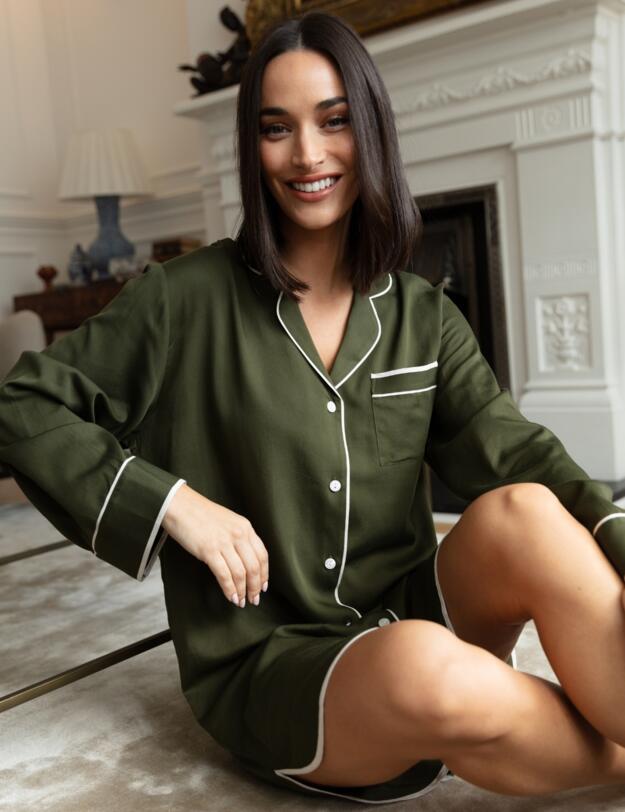Cyberjammies Fable & Eve London - Chiswick Long Sleeve Nightshirt Olive Green