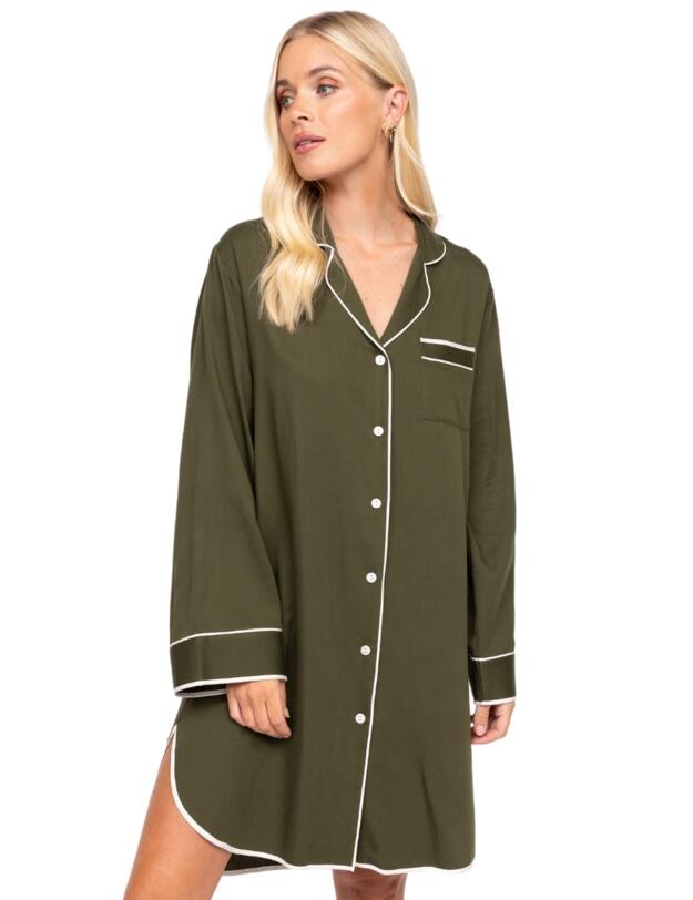 Cyberjammies Fable & Eve London - Chiswick Long Sleeve Nightshirt Olive Green