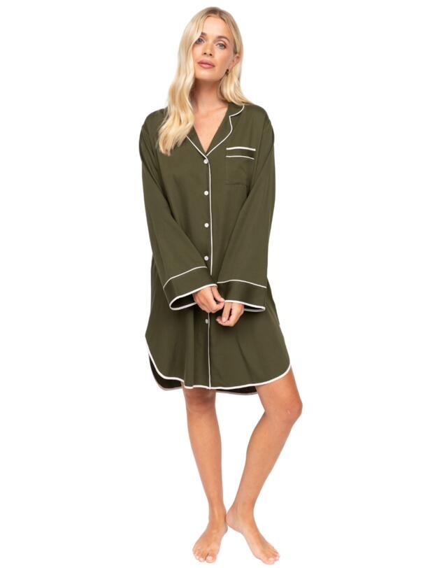 Cyberjammies Fable & Eve London - Chiswick Long Sleeve Nightshirt Olive Green