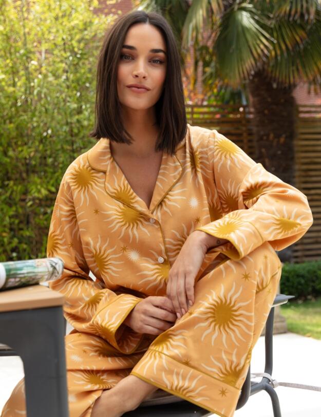 Cyberjammies Fable & Eve London - Hoxton Abstract Sun Wide Leg Pyjama Set Sunshine Peach Mix