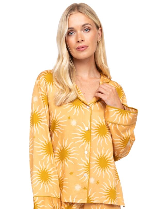Cyberjammies Fable & Eve London - Hoxton Abstract Sun Wide Leg Pyjama Set Sunshine Peach Mix