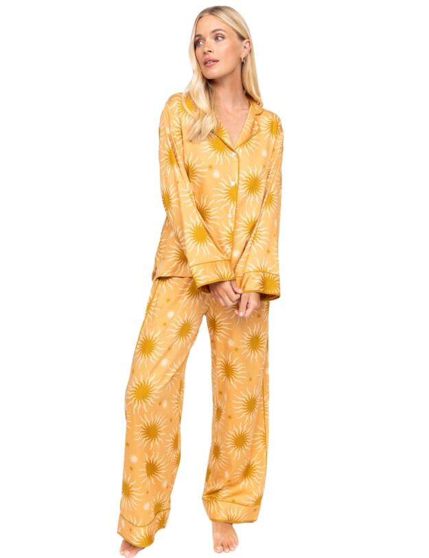 Cyberjammies Fable & Eve London - Hoxton Abstract Sun Wide Leg Pyjama Set Sunshine Peach Mix