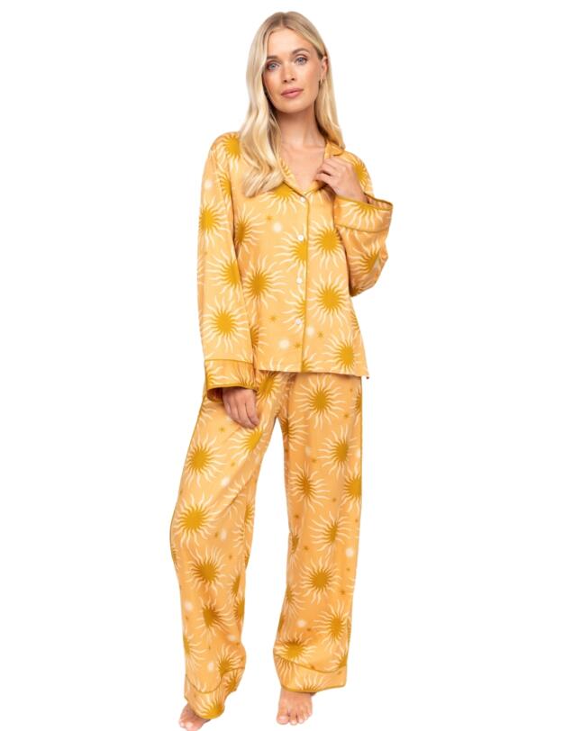 Cyberjammies Fable & Eve London - Hoxton Abstract Sun Wide Leg Pyjama Set Sunshine Peach Mix