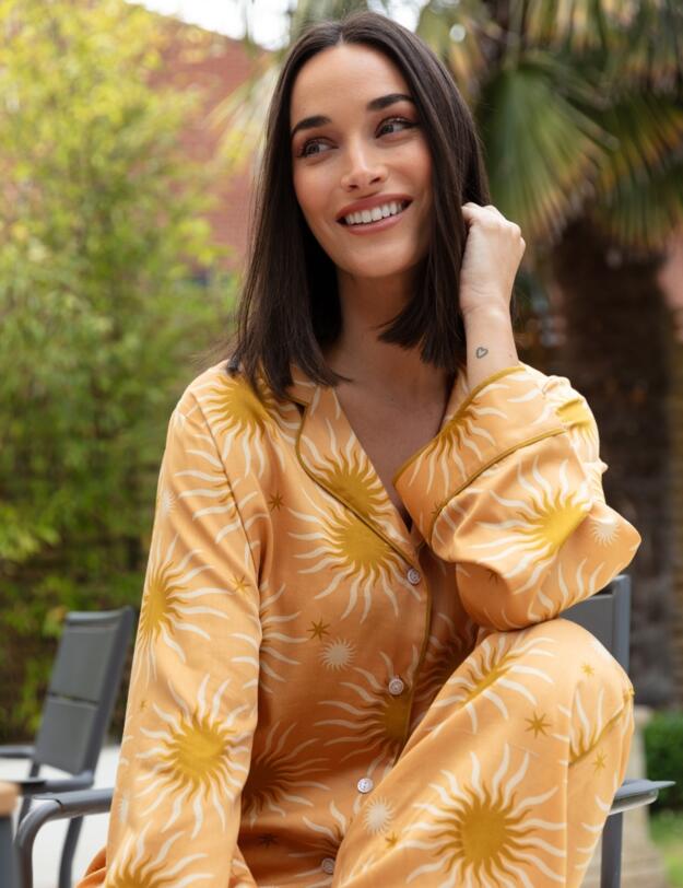 Cyberjammies Fable & Eve London - Hoxton Abstract Sun Wide Leg Pyjama Set Sunshine Peach Mix