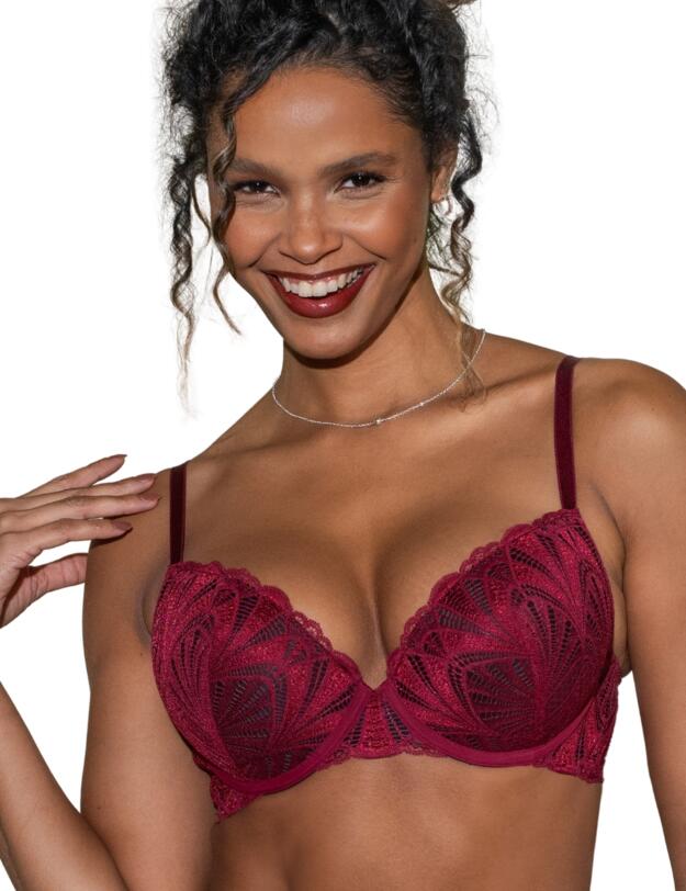 Pour Moi New Romance Padded Push-Up Plunge Bra Cherry Red/Black