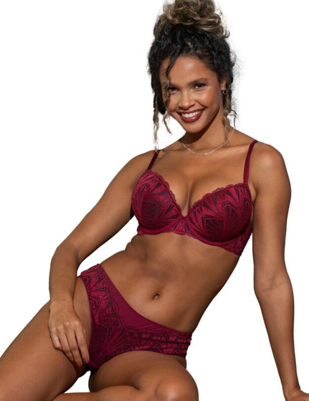 Pour Moi New Romance Padded Push-Up Plunge Bra Cherry Red/Black