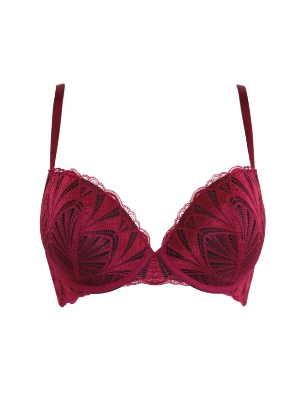 Pour Moi New Romance Padded Push-Up Plunge Bra Cherry Red/Black