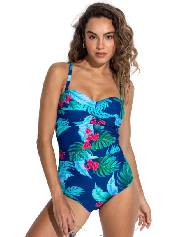 Pour Moi Santa Monica Strapless Tummy Control Swimsuit Navy/Tropical