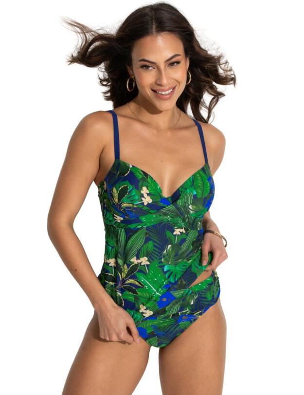 Pour Moi Palermo Underwired Padded Tankini Top Navy Fern