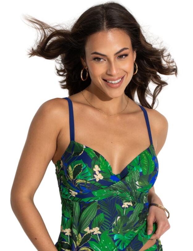 Pour Moi Palermo Underwired Padded Tankini Top Navy Fern