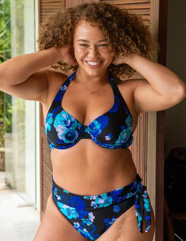 Pour Moi Portofino Tie Fold Over Bikini Brief Black Floral