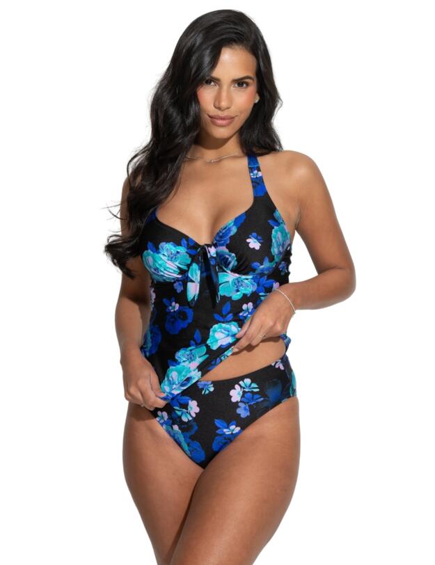 Pour Moi Portofino Halter Tankini Top Black Floral