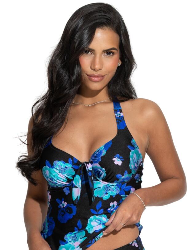 Pour Moi Portofino Halter Tankini Top Black Floral