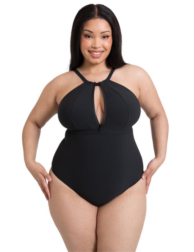 Curvy Kate Zip Tide Wireless Swimsuit Black