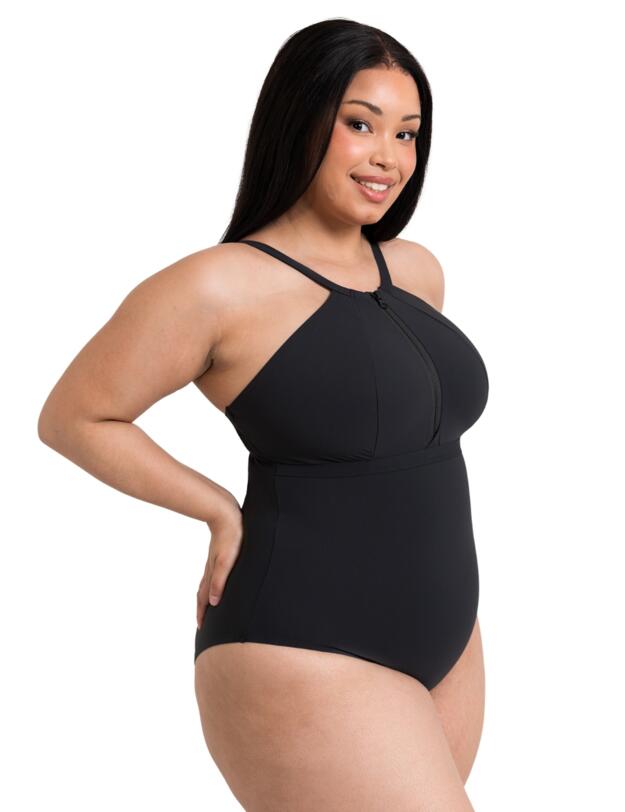 Curvy Kate Zip Tide Wireless Swimsuit Black