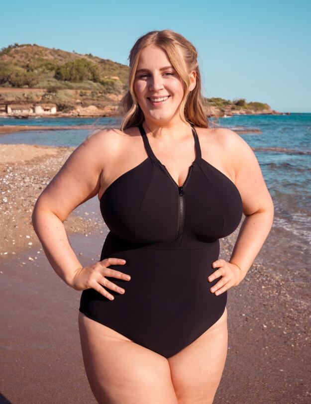 Curvy Kate Zip Tide Wireless Swimsuit Black