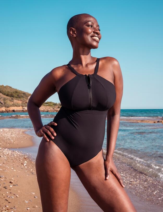 Curvy Kate Zip Tide Wireless Swimsuit Black