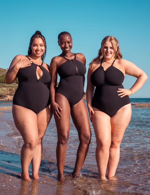 Curvy Kate Zip Tide Wireless Swimsuit Black