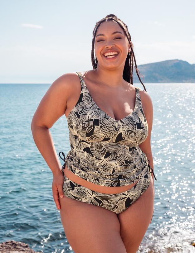 Curvy Kate Ripple Reef Wireless Tankini Top Black Print
