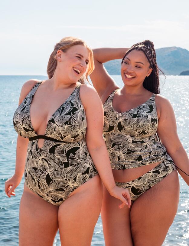 Curvy Kate Ripple Reef Wireless Tankini Top Black Print