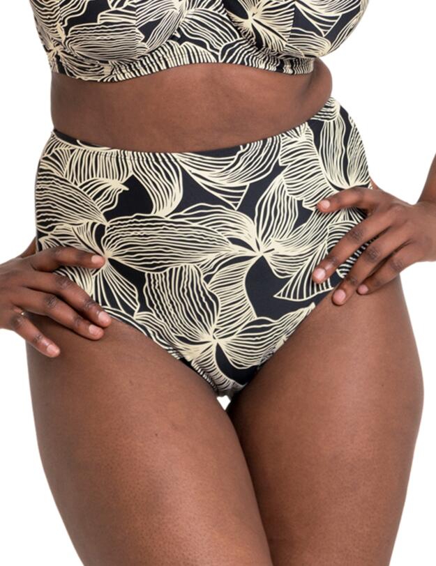 Curvy Kate Ripple Reef High Waisted Bikini Brief Black Print