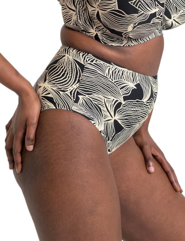 Curvy Kate Ripple Reef High Waisted Bikini Brief Black Print
