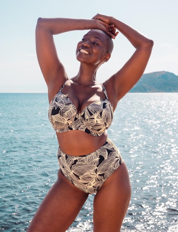 Curvy Kate Ripple Reef High Waisted Bikini Brief Black Print