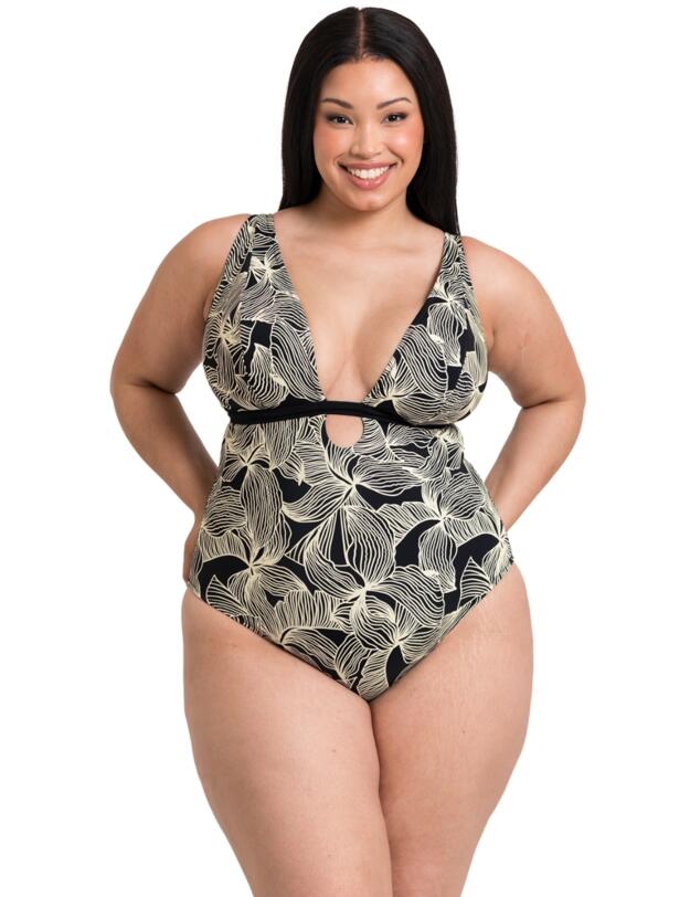 Curvy Kate Ripple Reef Reversible Wireless Swimsuit Black Print