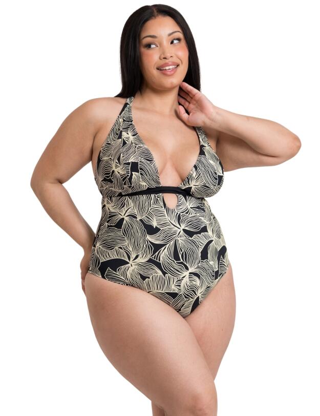 Curvy Kate Ripple Reef Reversible Wireless Swimsuit Black Print
