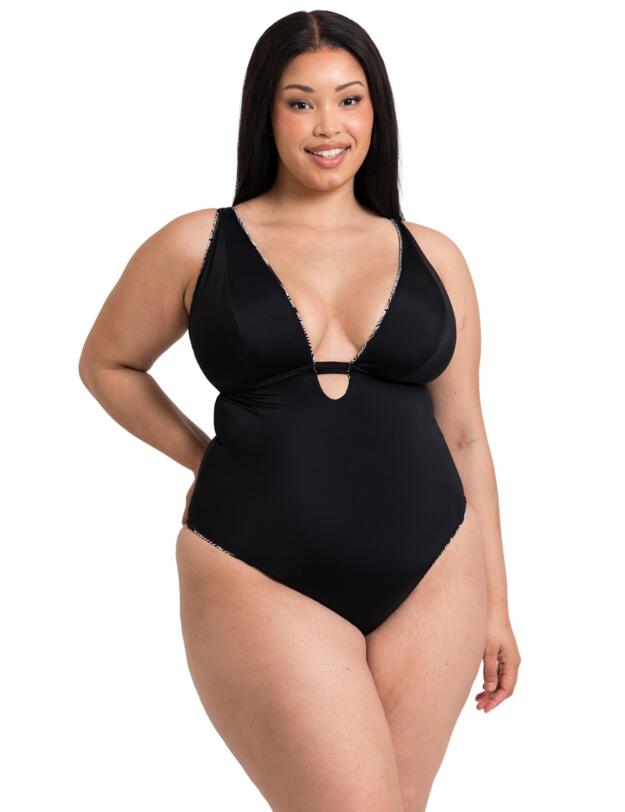 Curvy Kate Ripple Reef Reversible Wireless Swimsuit Black Print