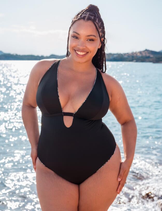 Curvy Kate Ripple Reef Reversible Wireless Swimsuit Black Print