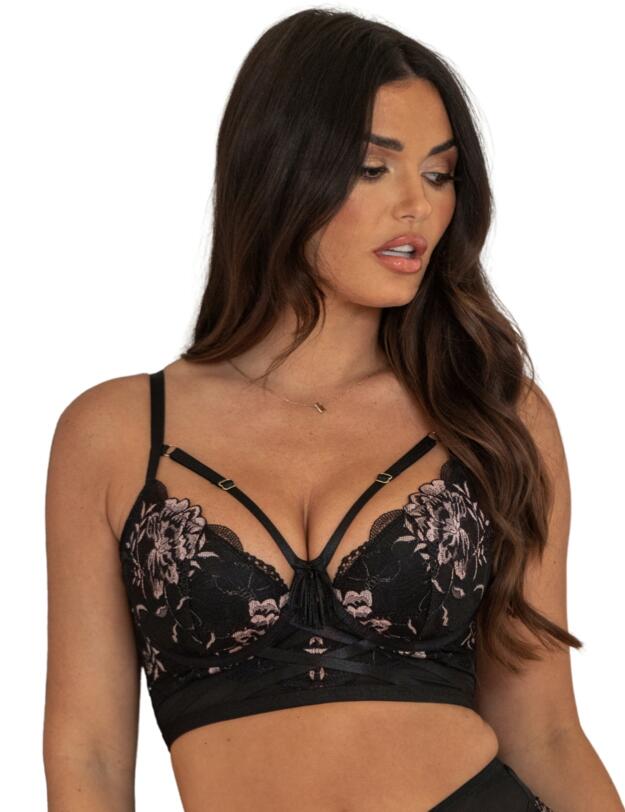 Pour Moi After Hours Padded Longline Bra Black/Soft Pink