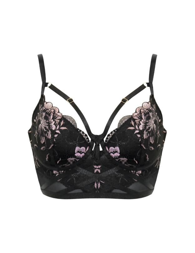 Pour Moi After Hours Padded Longline Bra Black/Soft Pink