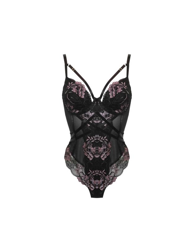 Pour Moi After Hours Thong Style Bodysuit Black/Soft Pink