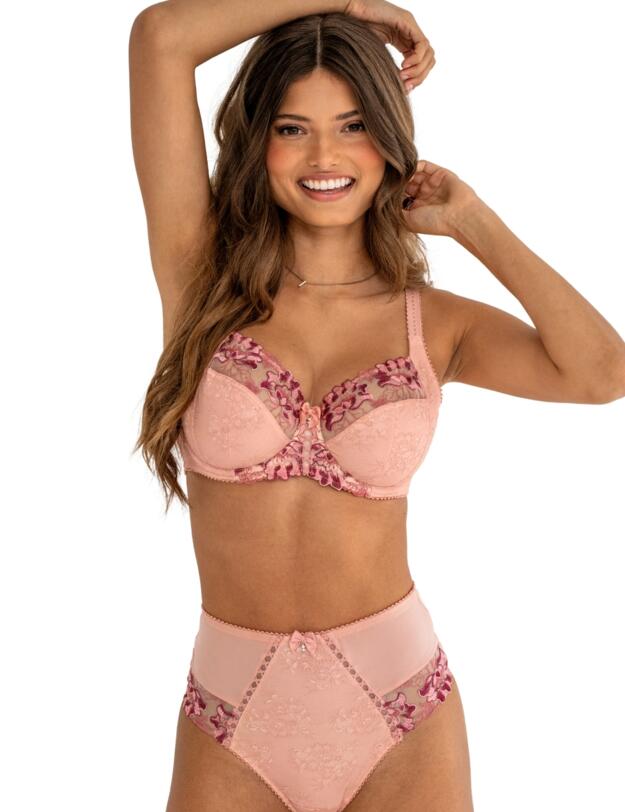 3834 Pour Moi Sofia Lace Embroidered Deep Brief - 3834 Soft Pink/Mulberry