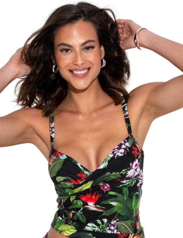 Pour Moi Palermo Underwired Padded Tankini Top Black Tropical
