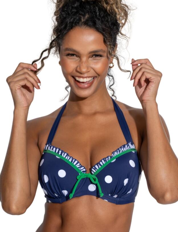 Pour Moi Beach House Halter Underwired Bikini Top Navy/Green
