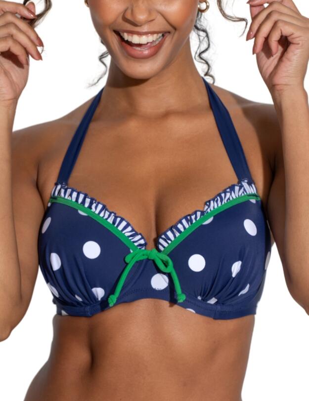 Pour Moi Beach House Halter Underwired Bikini Top Navy/Green