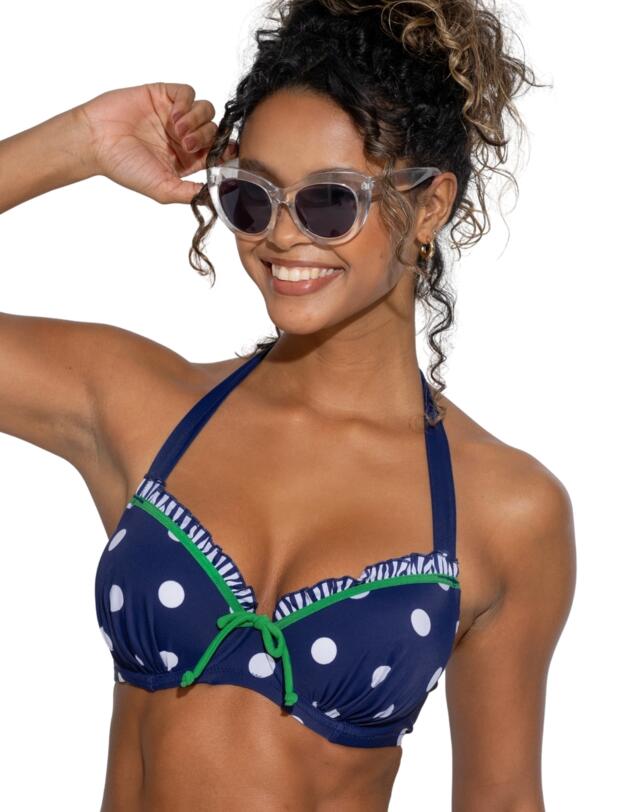 Pour Moi Beach House Halter Underwired Bikini Top Navy/Green