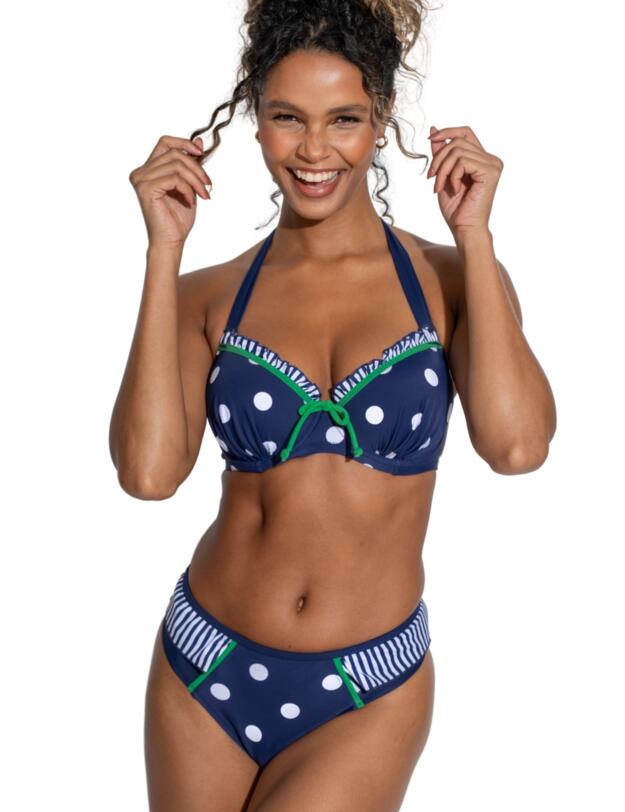 Pour Moi Beach House Frill Tab Bikini Brief Navy/Green 